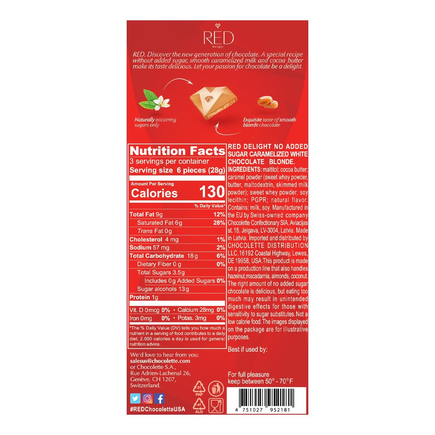 Barras de chocolate blanco caramelizado rubio RED Delight®™