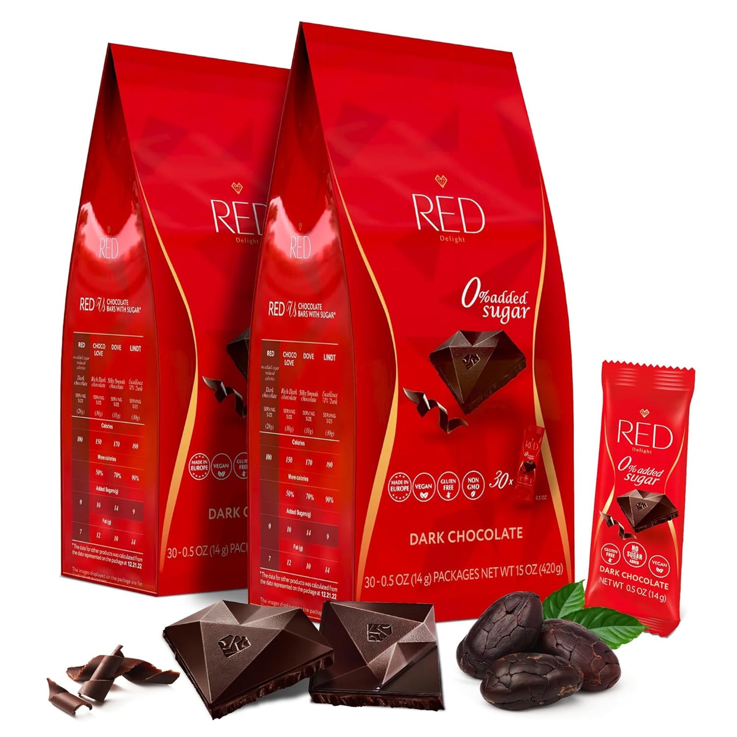 RED Delight®™ Bite Size Dark Chocolate Bars - In a Bag