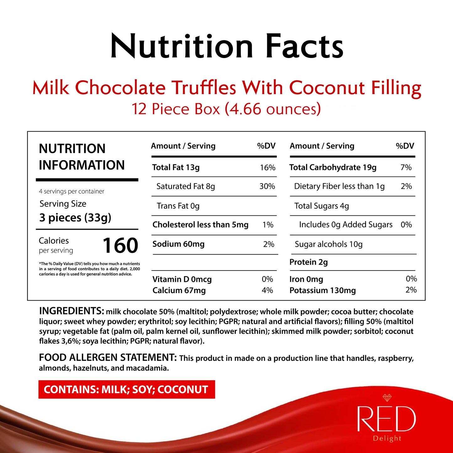 RED Delight®™ Milk Chocolate Diamond Truffles - with Coconut Filling