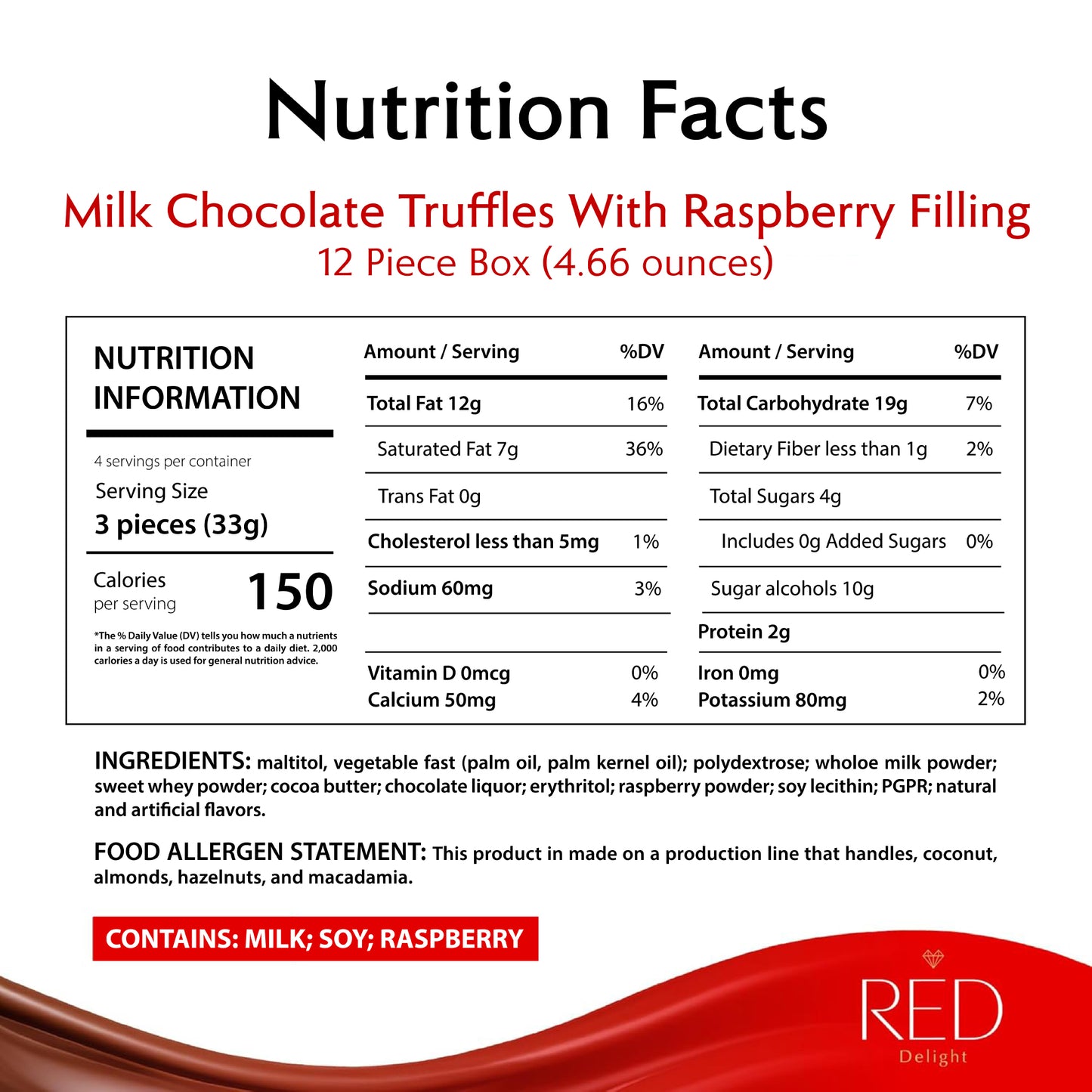 RED Delight®™ Milk Chocolate Diamond Truffles - with Raspberry Filling
