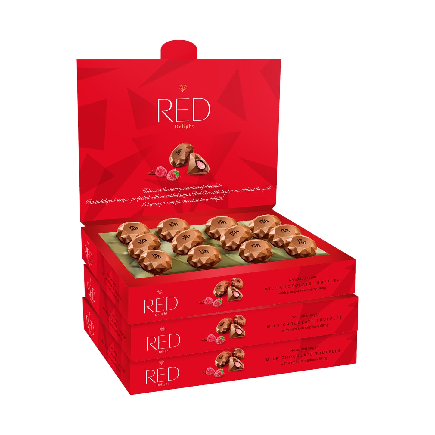 RED Delight®™ Milk Chocolate Diamond Truffles - with Raspberry Filling