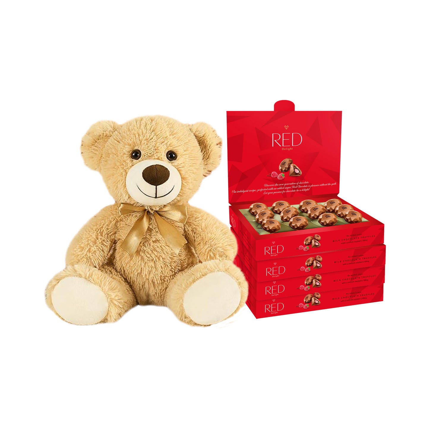 RED Delight®™ Diamond Milk Chocolate Truffles With A Plush Teddy Bear