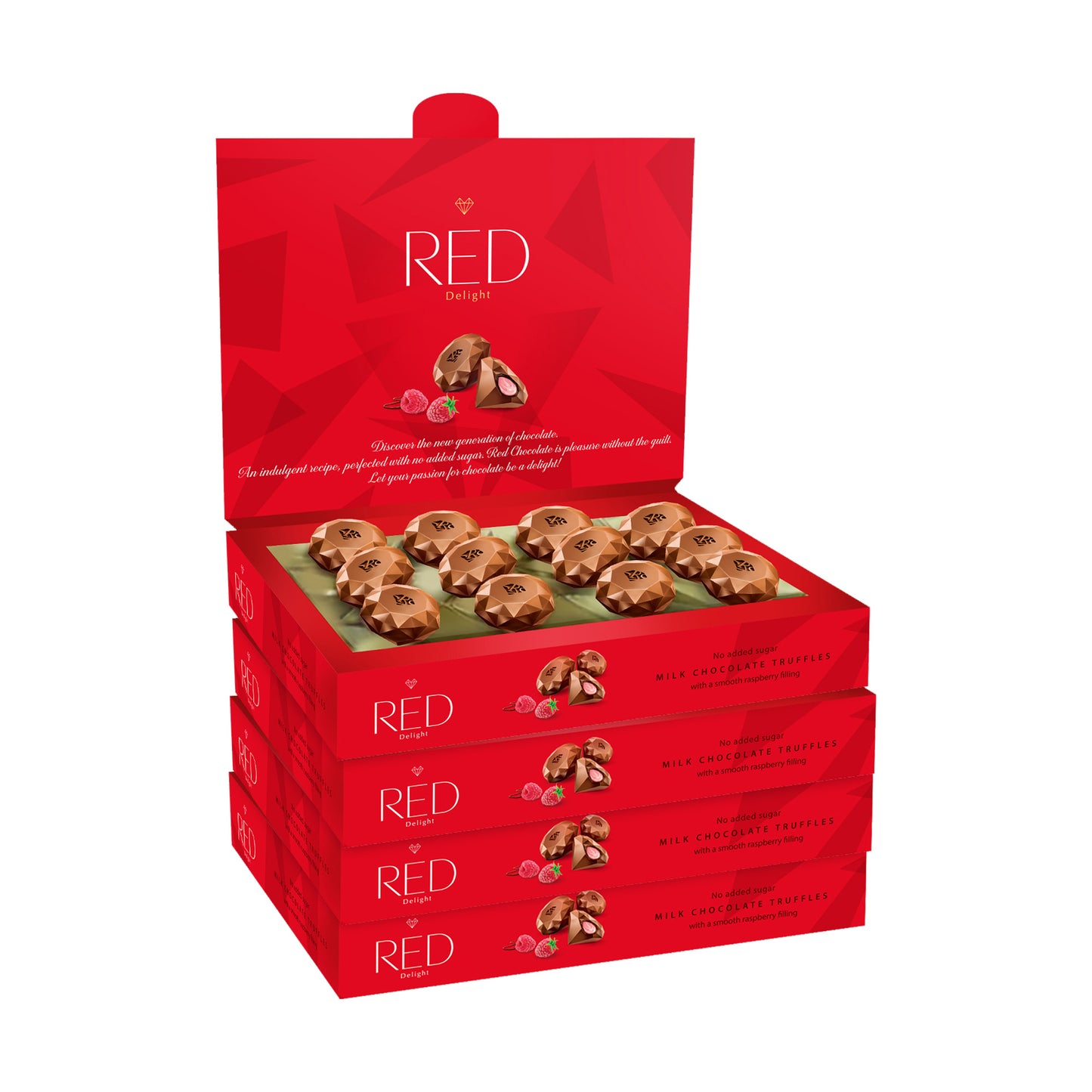 RED Delight®™ Milk Chocolate Diamond Truffles - with Raspberry Filling