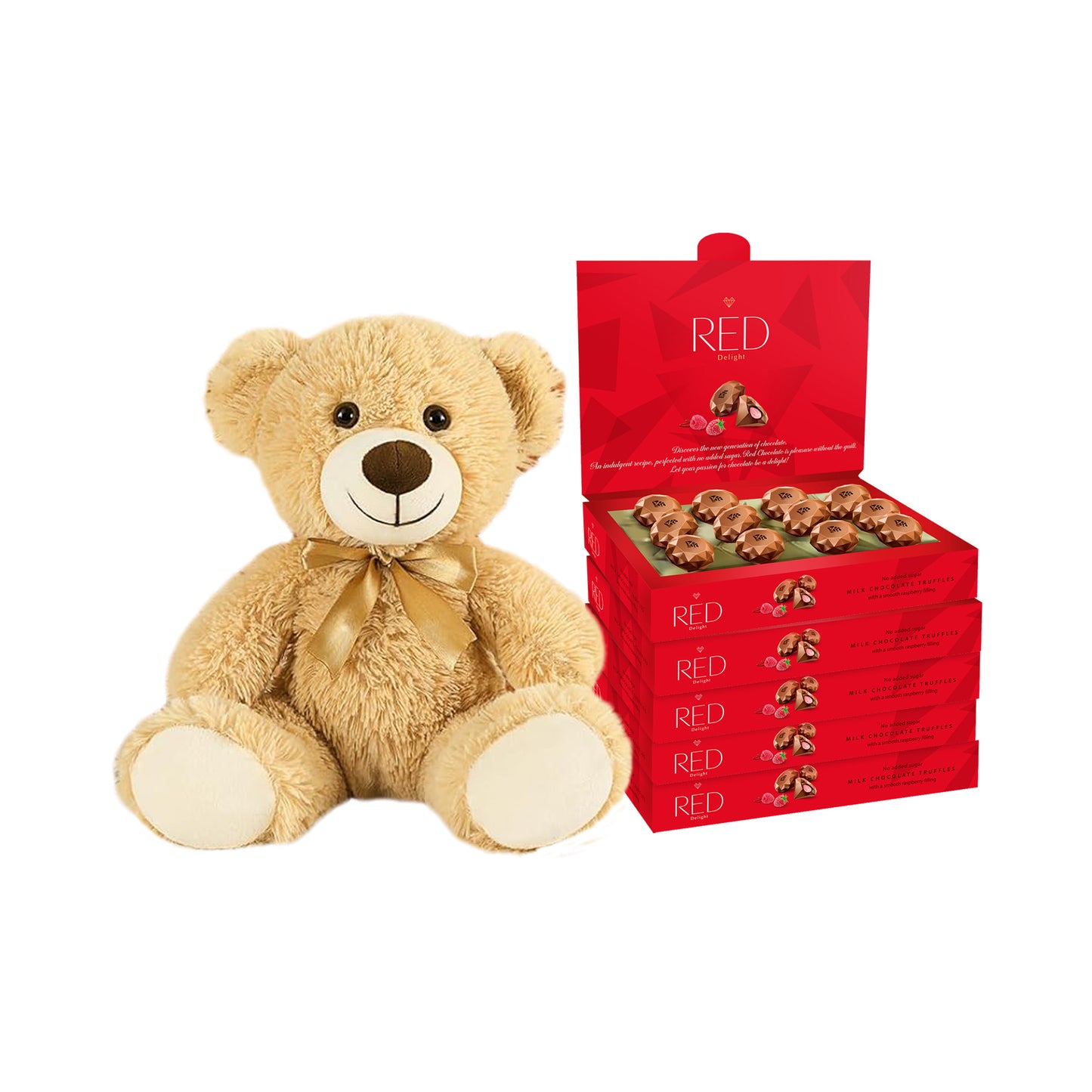 RED Delight®™ Diamond Milk Chocolate Truffles With A Plush Teddy Bear
