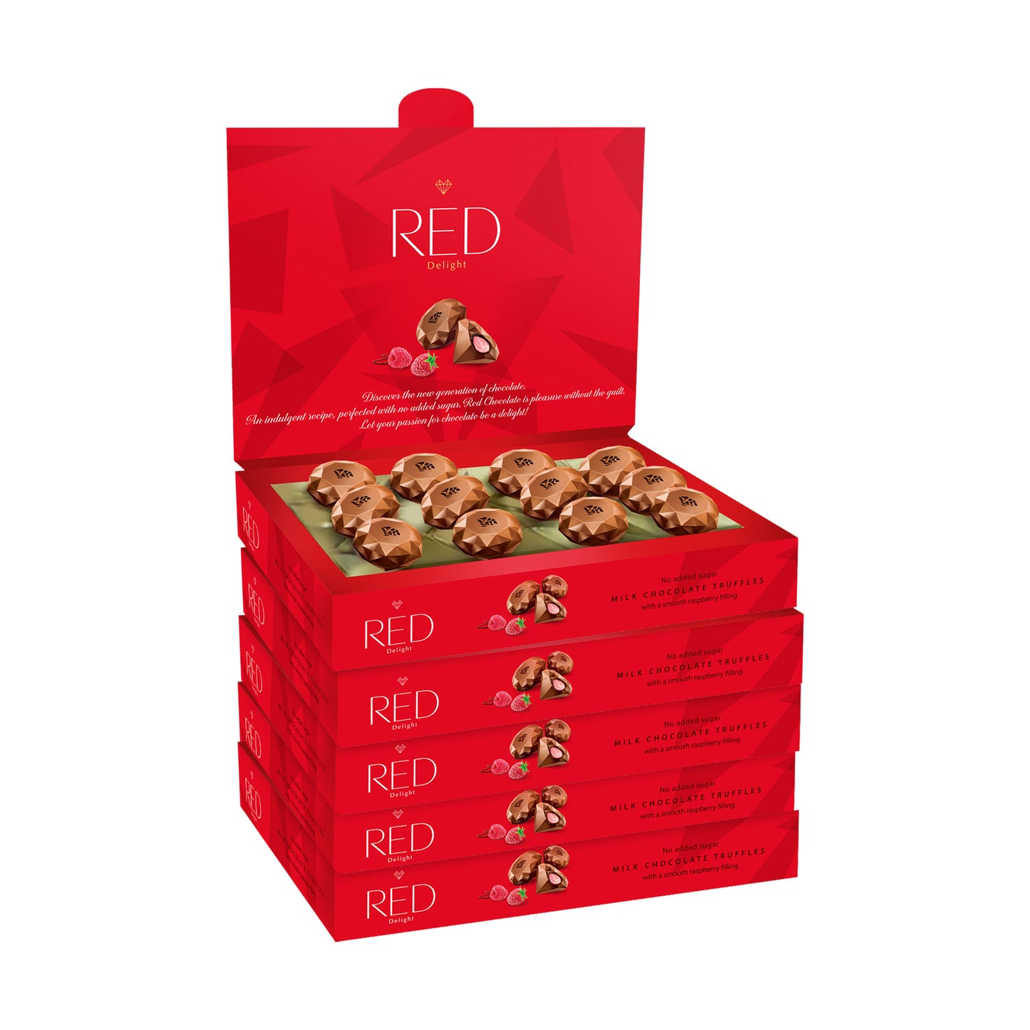 RED Delight®™ Milk Chocolate Diamond Truffles - with Raspberry Filling