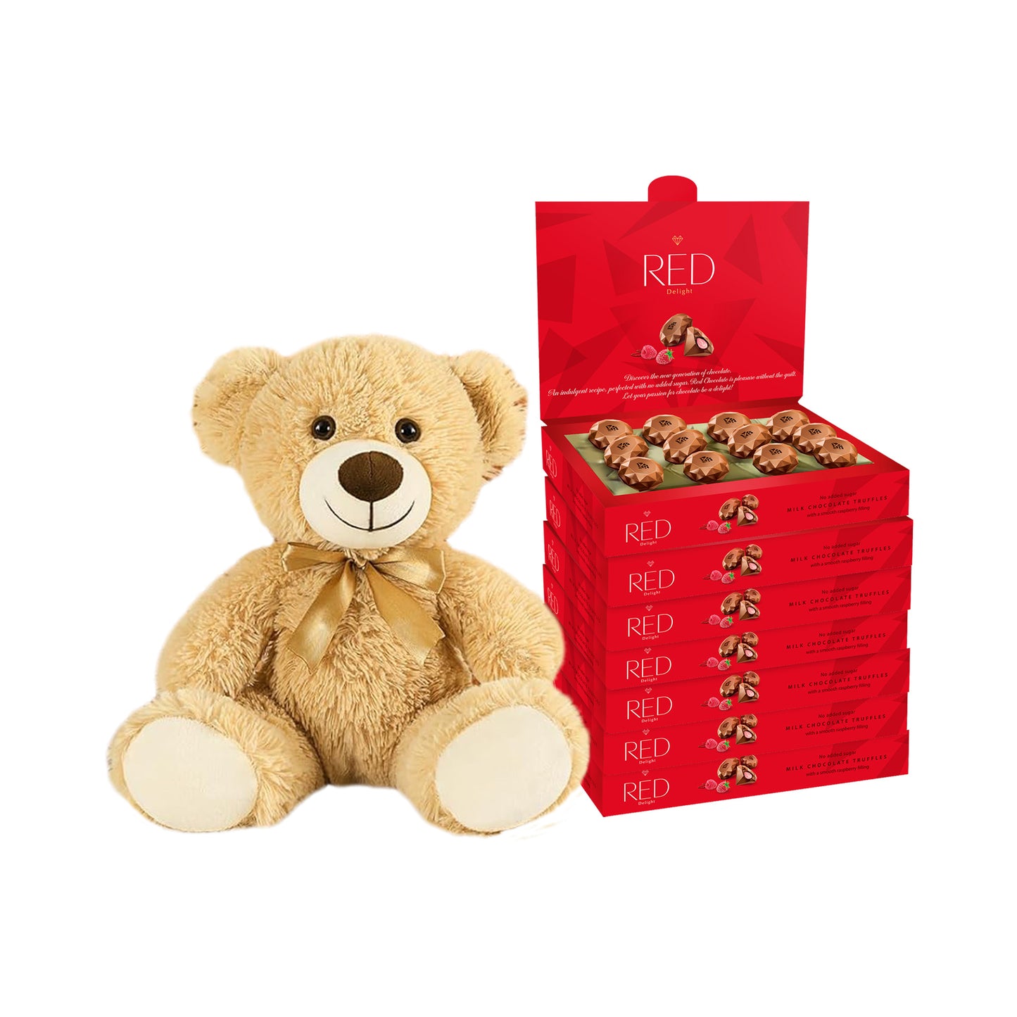 RED Delight®™ Diamond Milk Chocolate Truffles With A Plush Teddy Bear