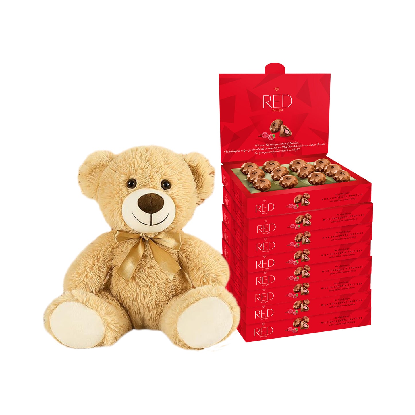 RED Delight®™ Diamond Milk Chocolate Truffles With A Plush Teddy Bear