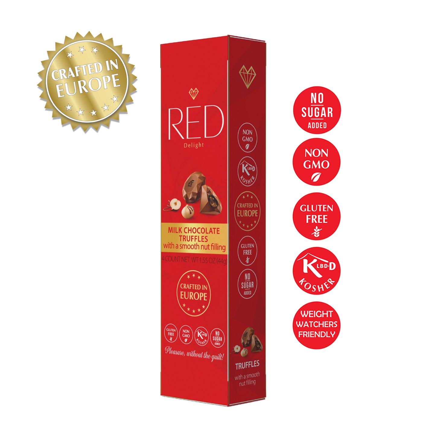 RED Delight®™ Milk Chocolate Diamond Truffles - with Hazelnut And Macadamia Filling