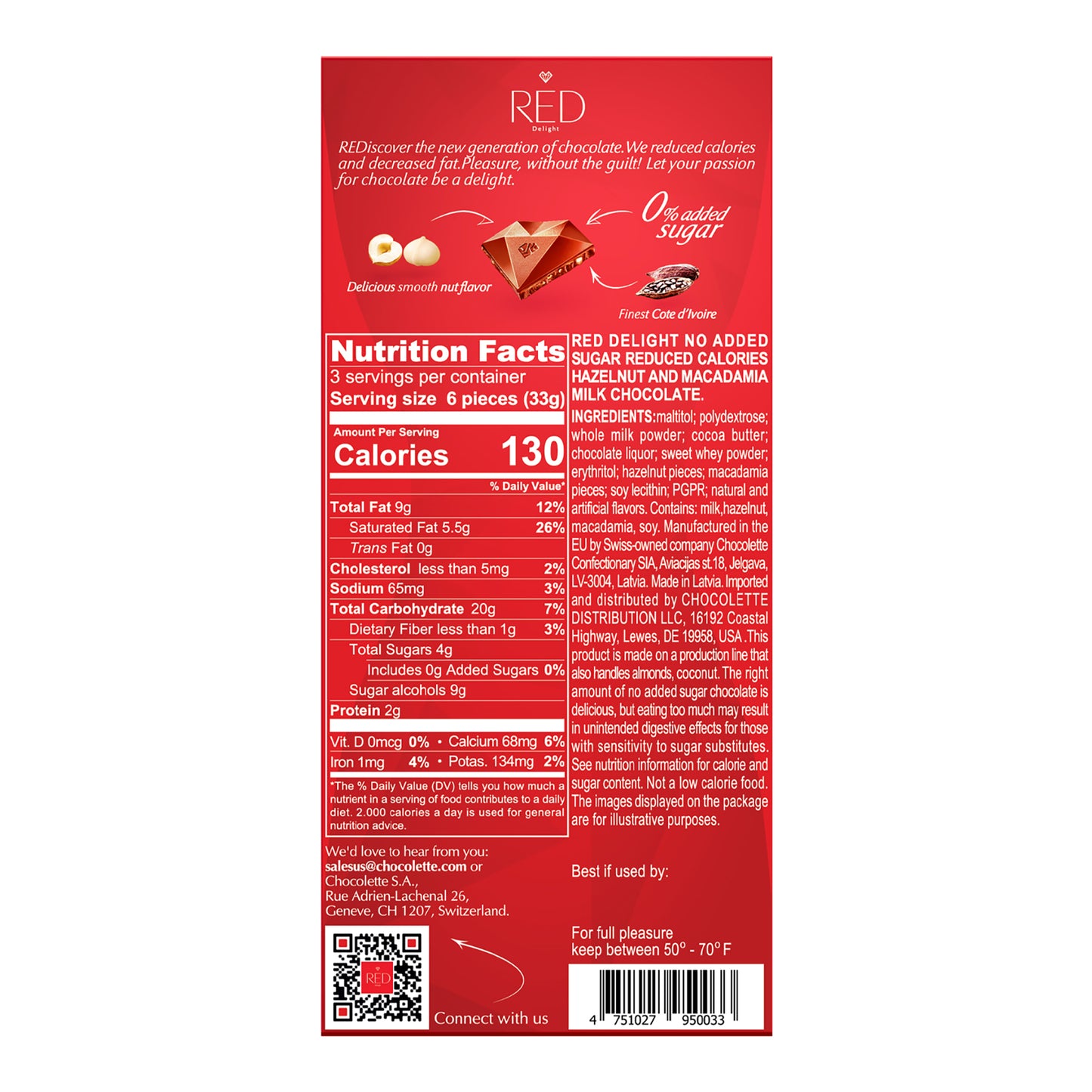 RED Delight®™ Hazelnut & Macadamia Milk Chocolate Bars