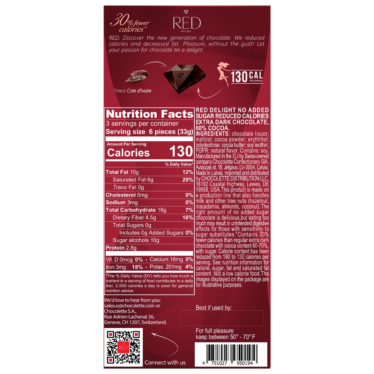 Barras de chocolate extra amargo RED Delight®™
