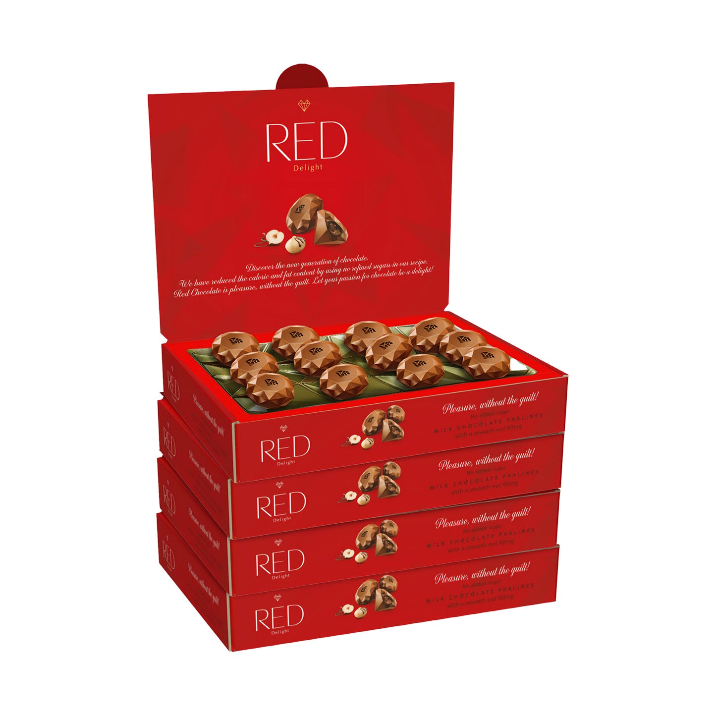 RED Delight®™ Milk Chocolate Diamond Truffles - with Hazelnut And Macadamia Filling