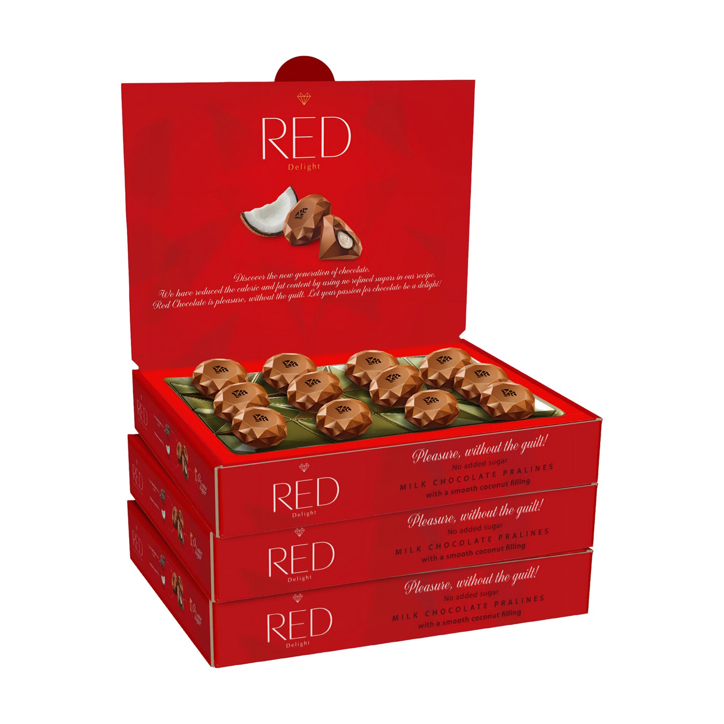 RED Delight®™ Milk Chocolate Diamond Truffles - with Coconut Filling