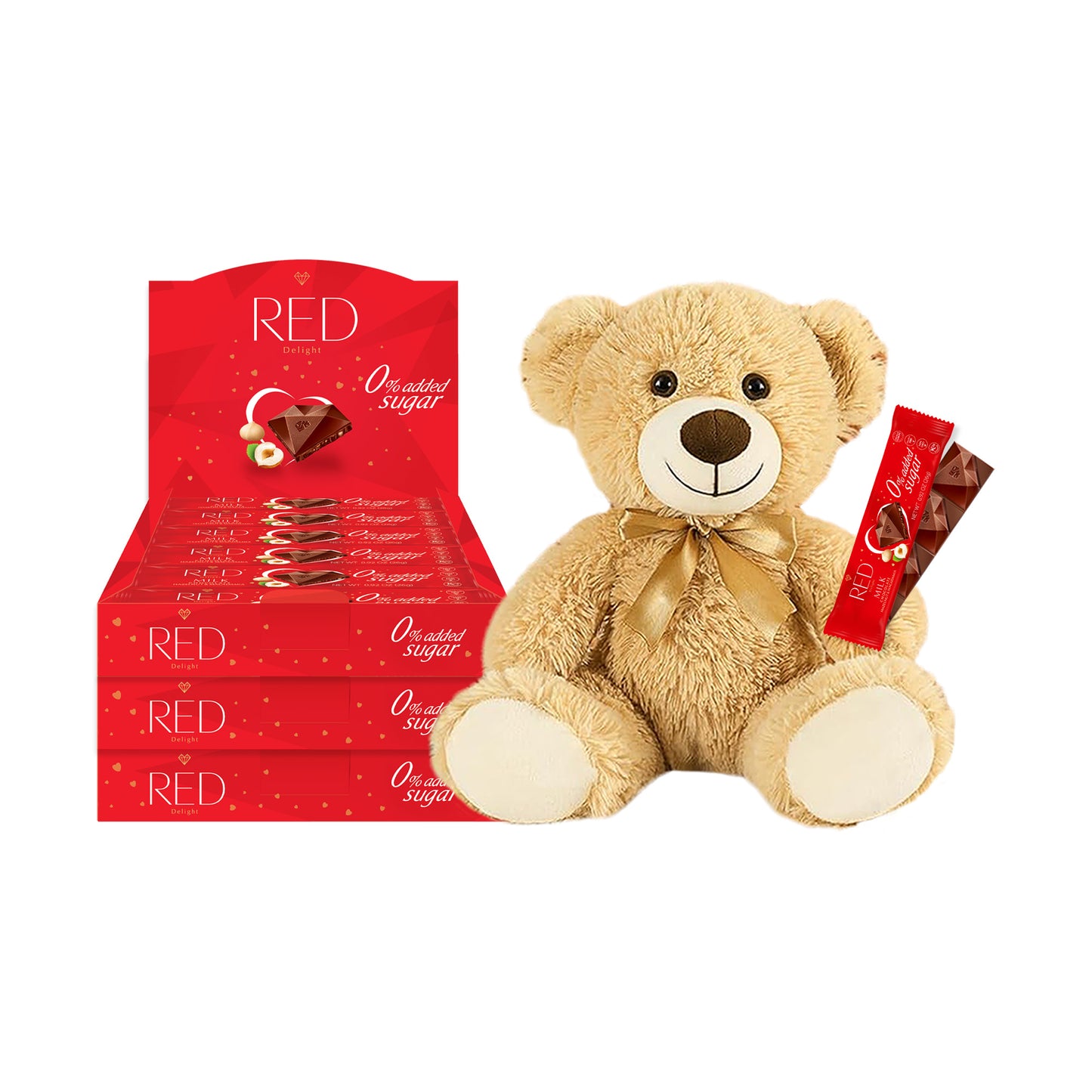 RED Delight®™ Grab N Go Chocolate Bars With A Plush Teddy Bear