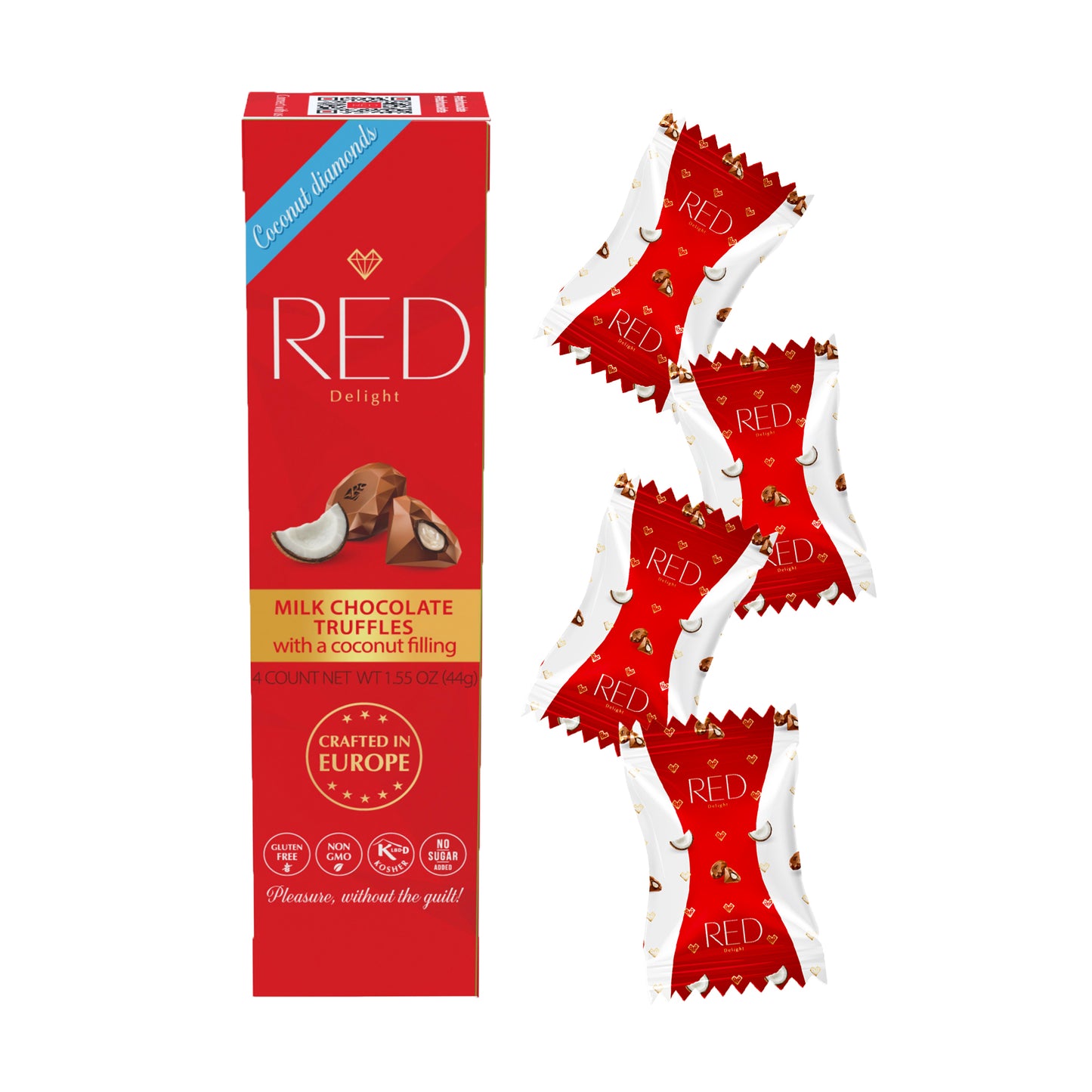 RED Delight®™ Milk Chocolate Diamond Truffles - with Coconut Filling
