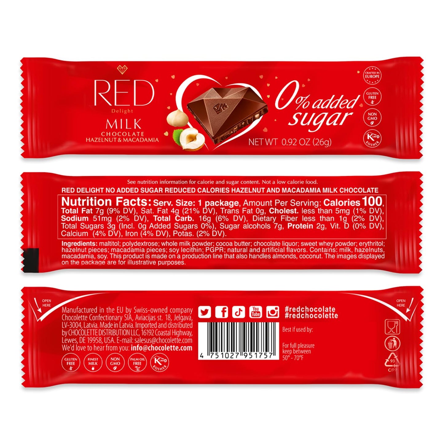 RED Delight®™ Hazelnut & Macadamia Milk Chocolate Bars