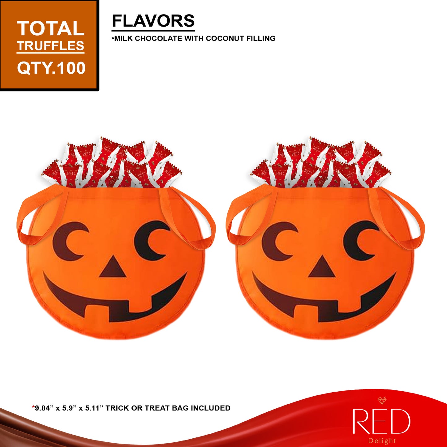 RED Delight®™ 100 Count Diamond Truffles With 2 Halloween Trick or Treat Bags
