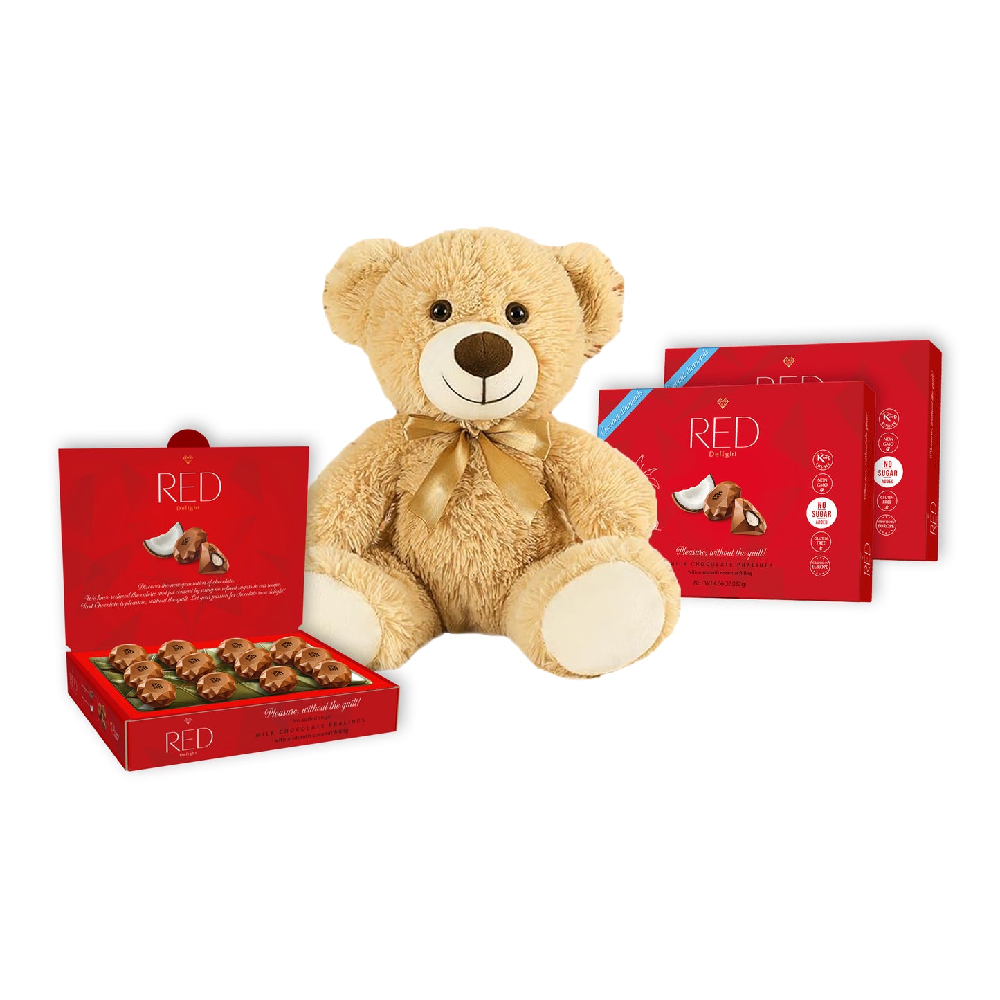 RED Delight®™ Diamond Milk Chocolate Truffles With A Plush Teddy Bear