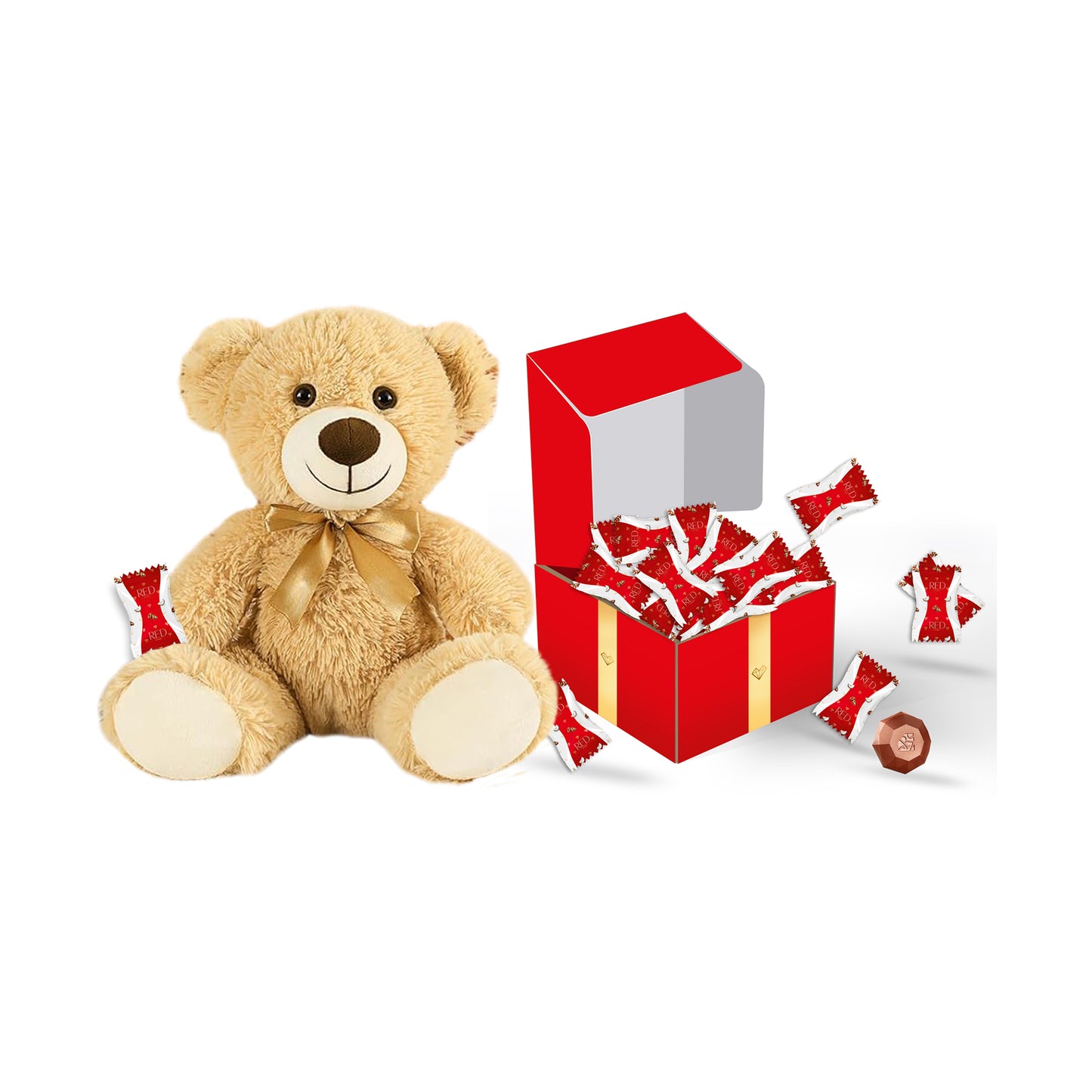 RED Delight®™ Chocolate Gift Box With A Plush Teddy Bear