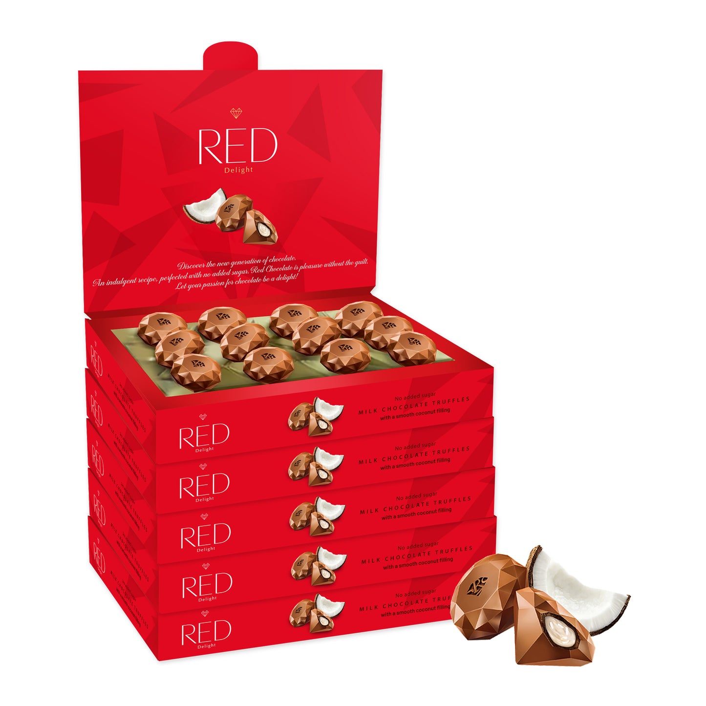 RED Delight®™ Milk Chocolate Diamond Truffles - with Coconut Filling