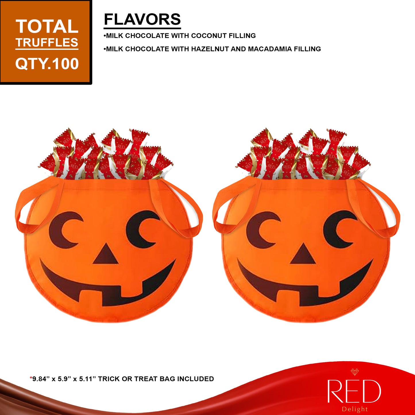 RED Delight®™ 100 Count Diamond Truffles With 2 Halloween Trick or Treat Bags