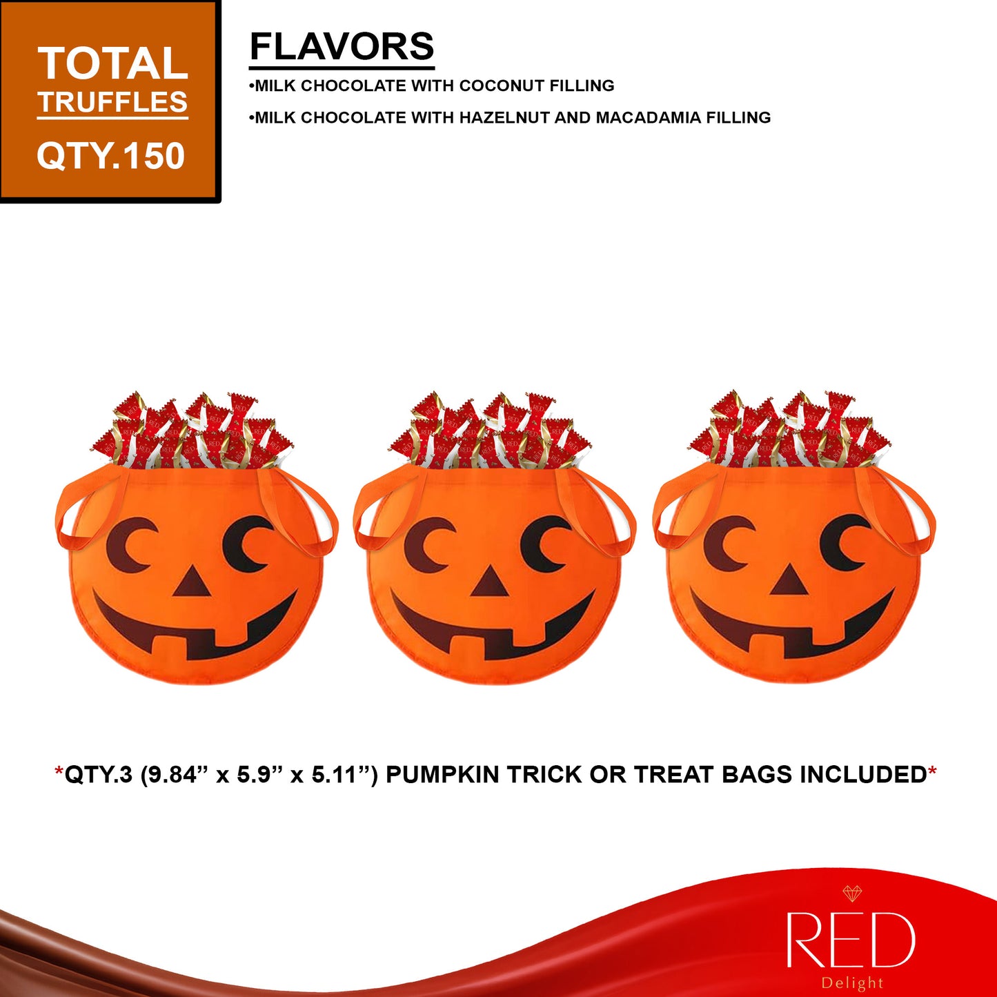 RED Delight®™ 150 Count Diamond Truffles With 3 Halloween Trick or Treat Bags
