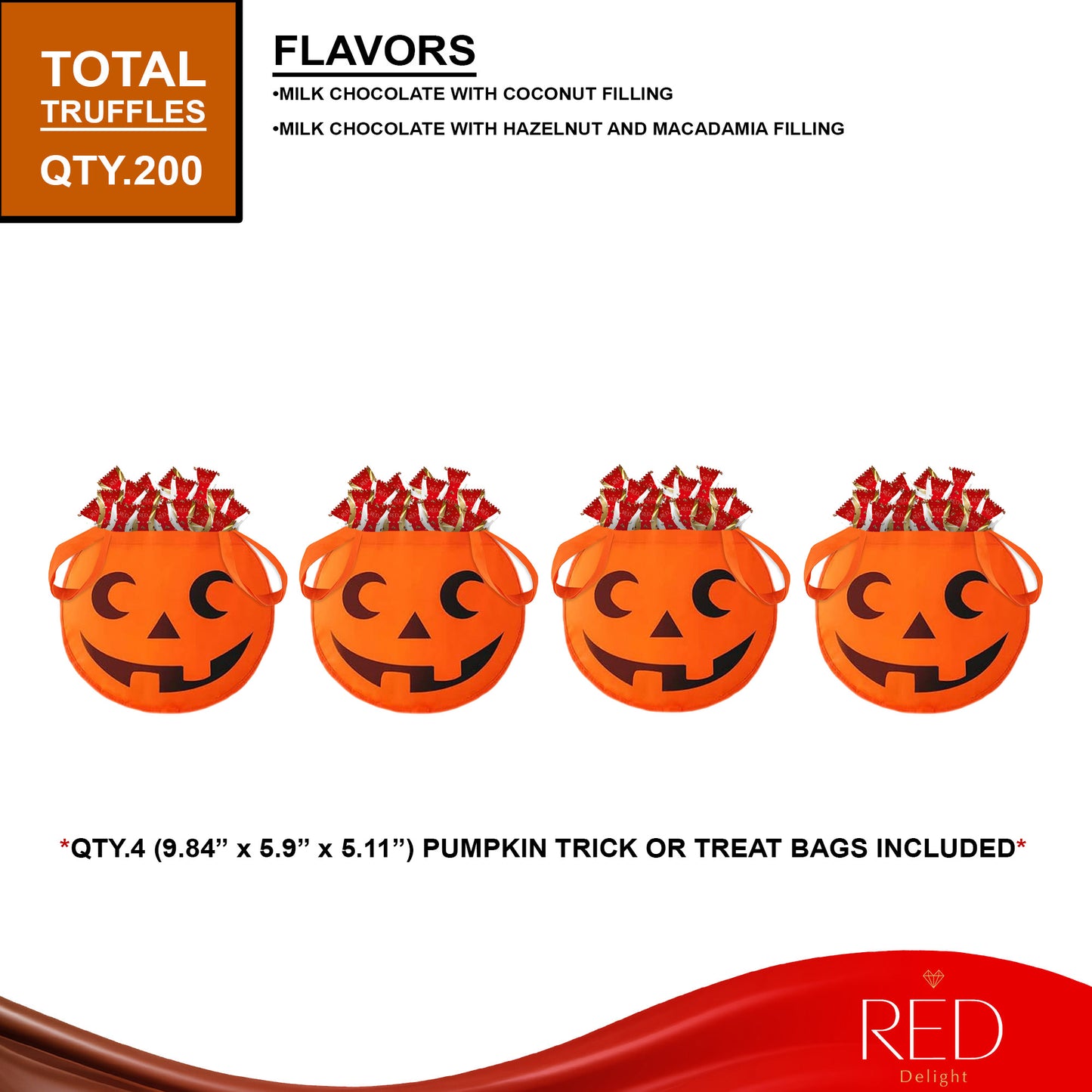 RED Delight®™ 200 Count Diamond Truffles With 4 Halloween Trick or Treat Bags