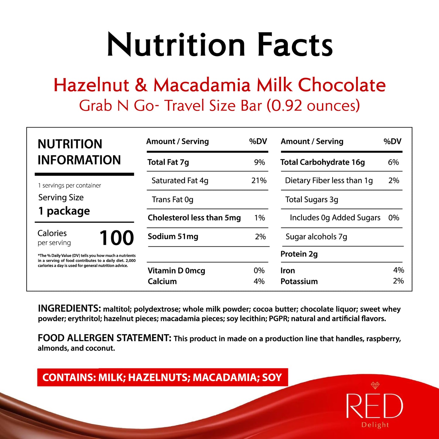 RED Delight®™ Hazelnut & Macadamia Milk Chocolate Bars