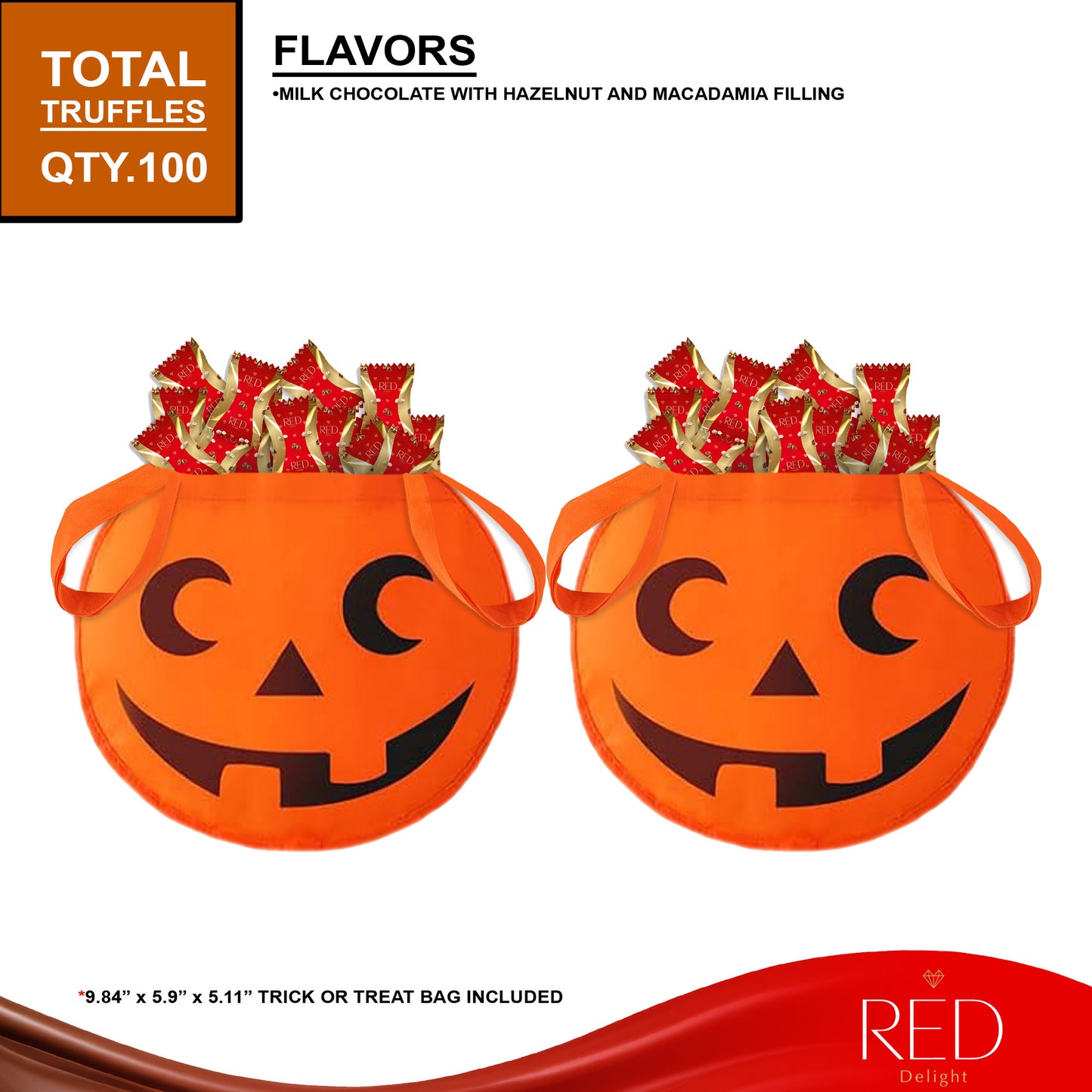 RED Delight®™ 100 Count Diamond Truffles With 2 Halloween Trick or Treat Bags