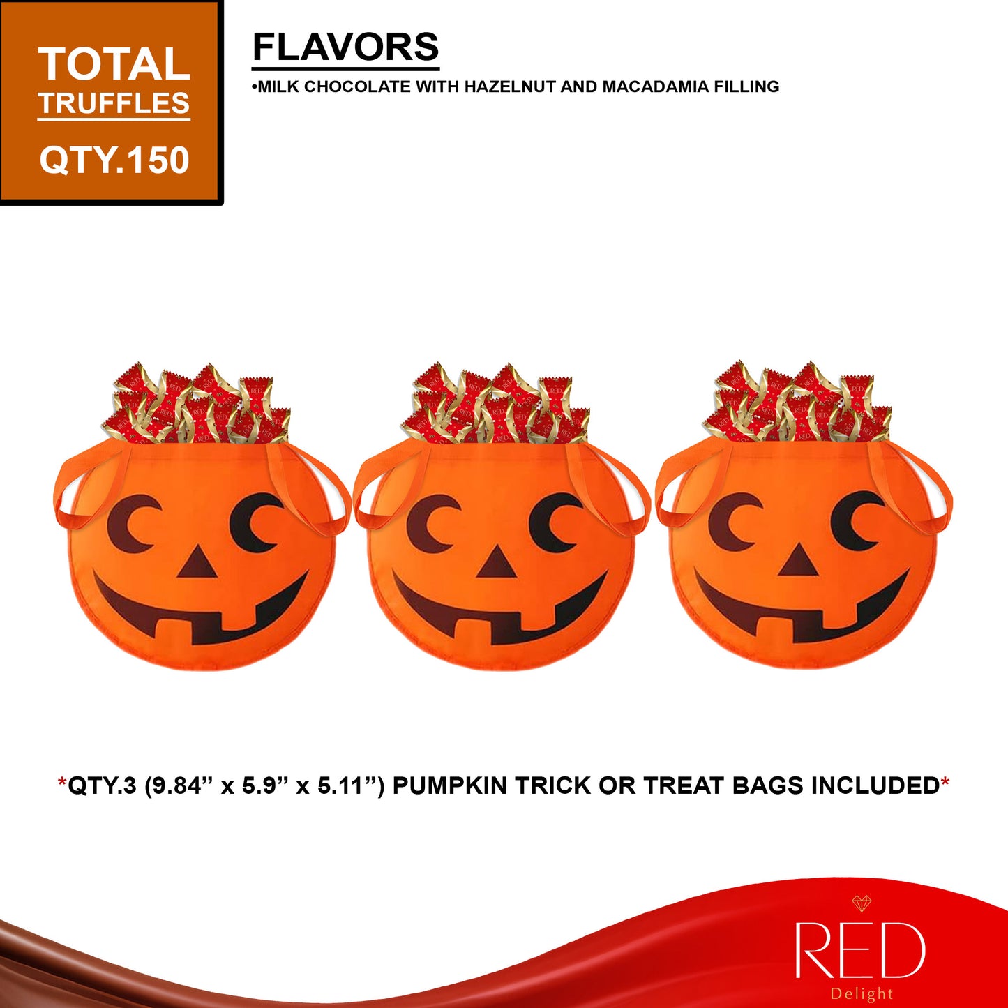 RED Delight®™ 150 Count Diamond Truffles With 3 Halloween Trick or Treat Bags