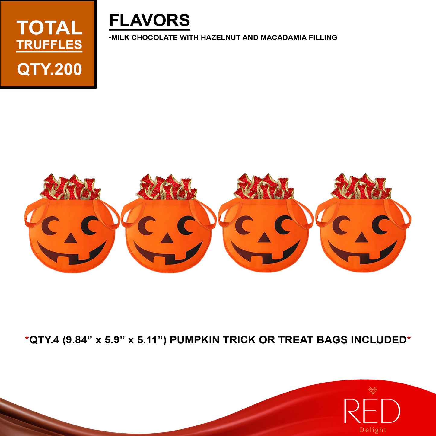 RED Delight®™ 200 Count Diamond Truffles With 4 Halloween Trick or Treat Bags