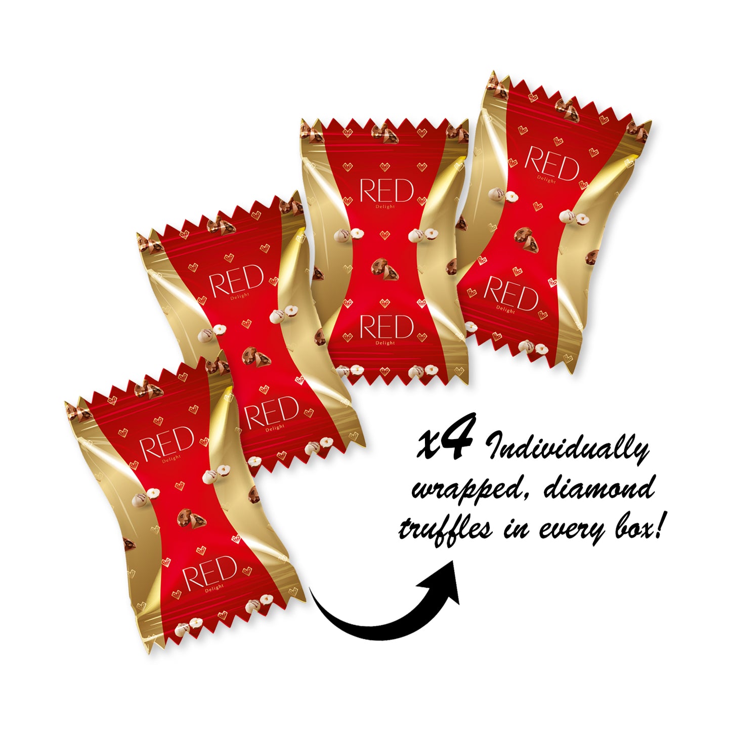 RED Delight®™ Milk Chocolate Diamond Truffles - with Hazelnut And Macadamia Filling