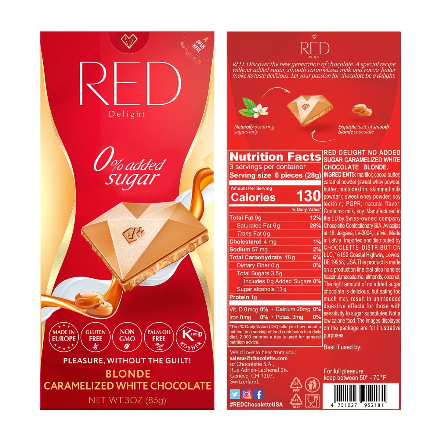 Barras de chocolate blanco caramelizado rubio RED Delight®™