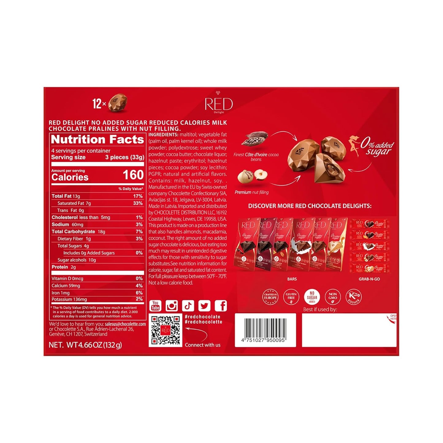 RED Delight®™ Milk Chocolate Diamond Truffles - with Hazelnut And Macadamia Filling