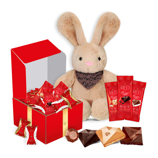 RED Delight®™ Chocolate Gift Box With A Plush Bunny Rabbit