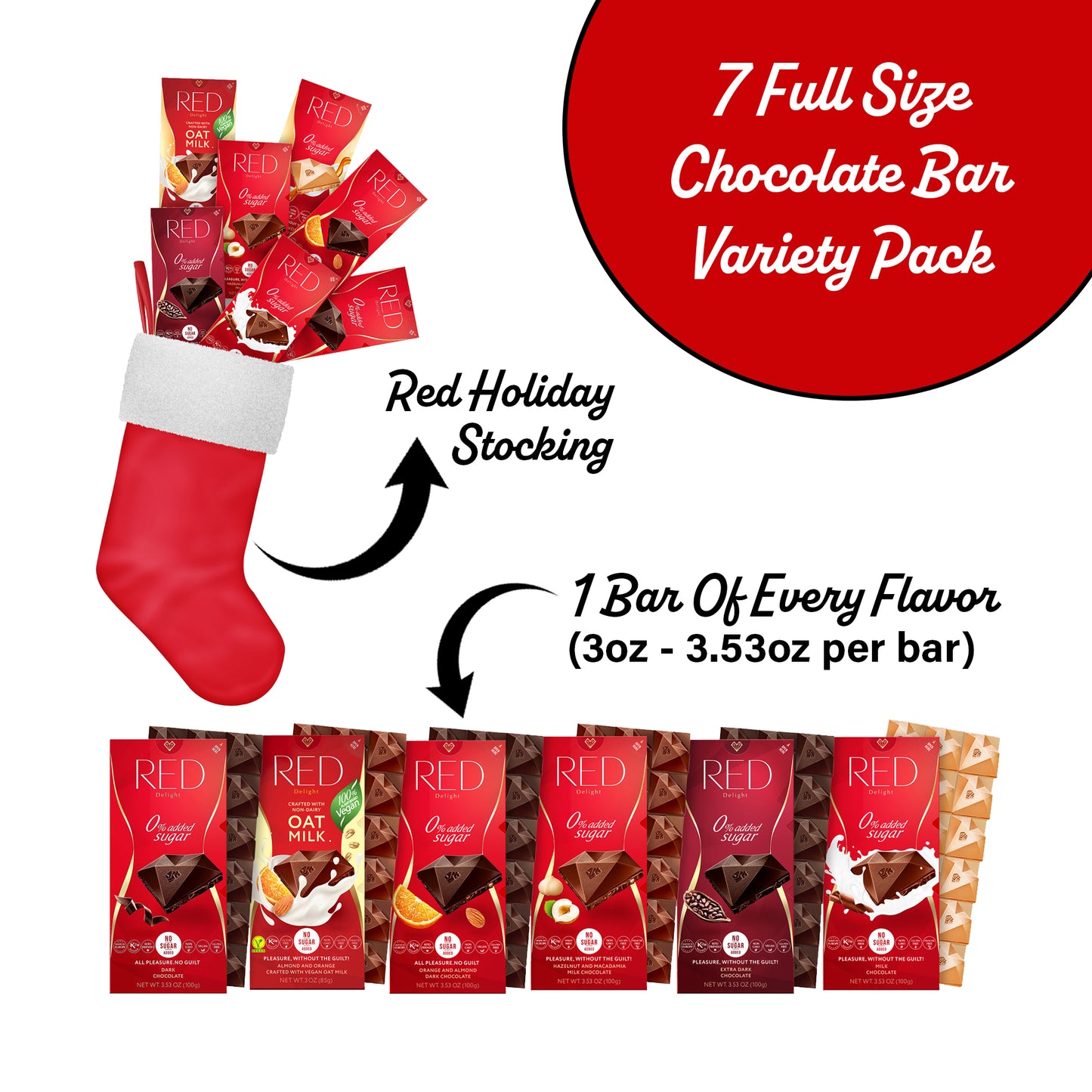 RED Delight®™ Full Size Chocolate Bar Variety Pack With A Holiday Stocking