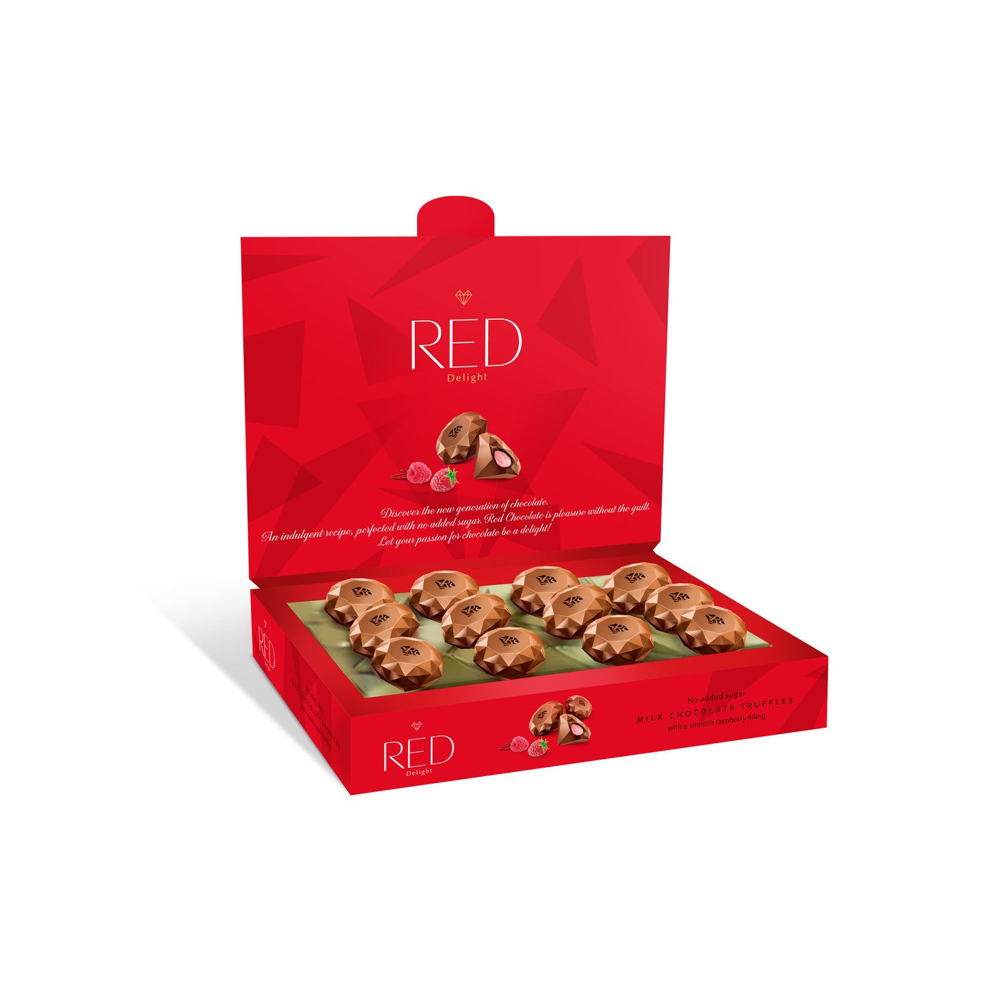 RED Delight®™ Milk Chocolate Diamond Truffles - with Raspberry Filling