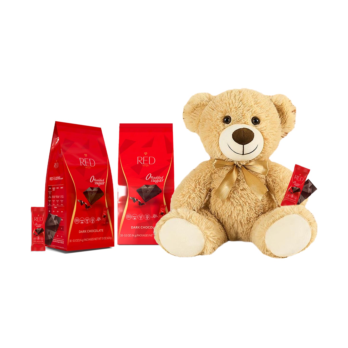 RED Delight®™ Bite Size Dark Chocolate Bars With A Plush Teddy Bear