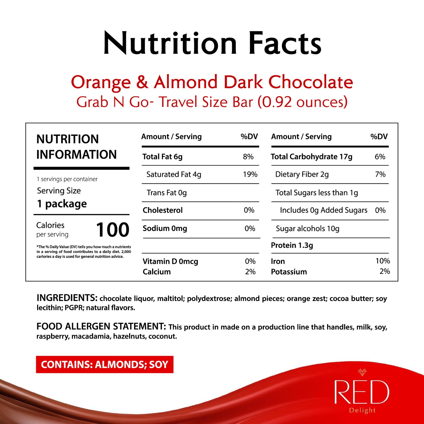 RED Delight®™ Orange & Almond Dark Chocolate Bars