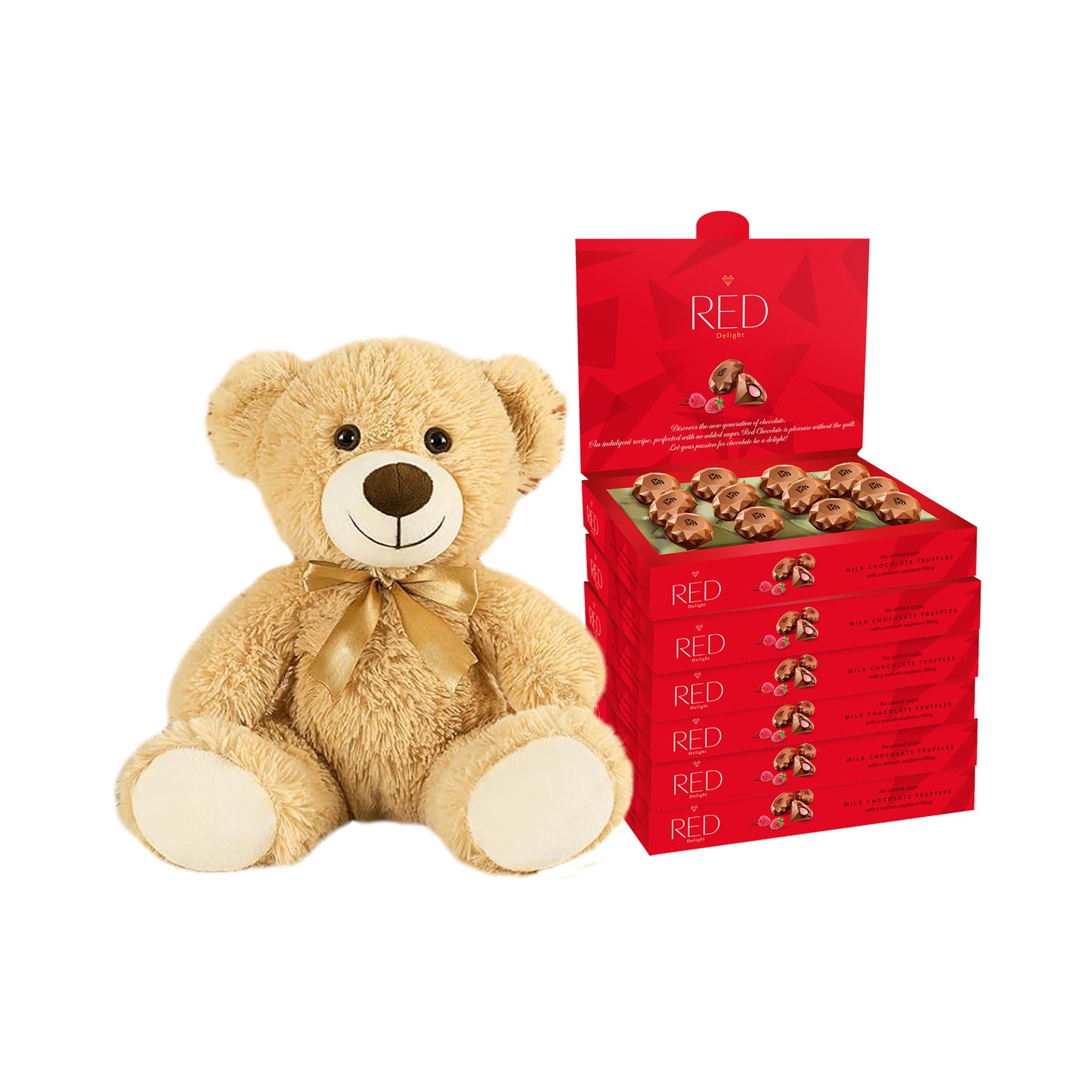 RED Delight®™ Diamond Milk Chocolate Truffles With A Plush Teddy Bear