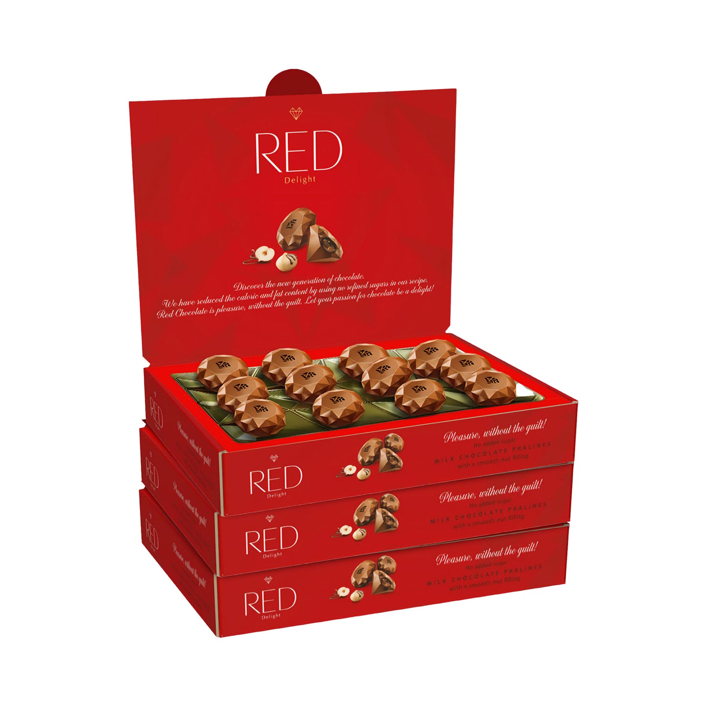 RED Delight®™ Milk Chocolate Diamond Truffles - with Hazelnut And Macadamia Filling