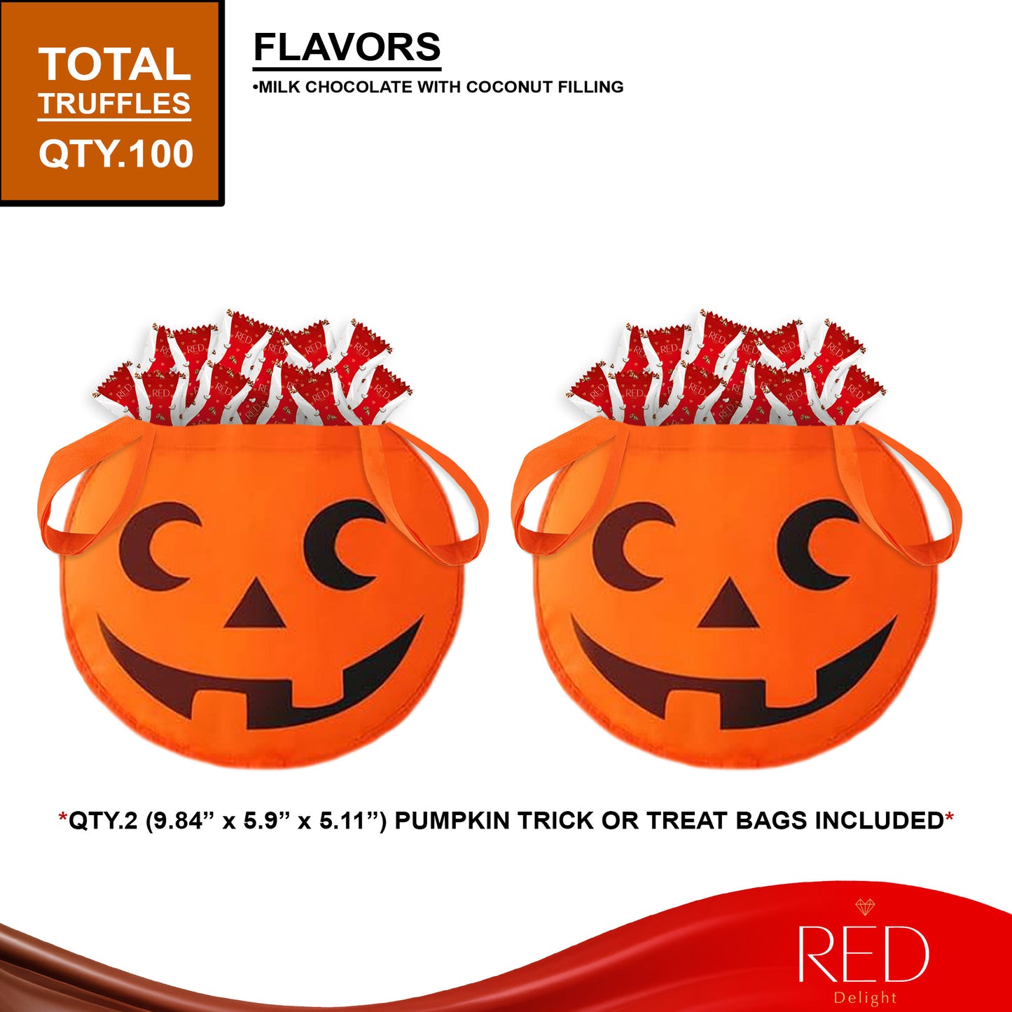 RED Delight®™ 100 Count Diamond Truffles With 2 Halloween Trick or Treat Bags