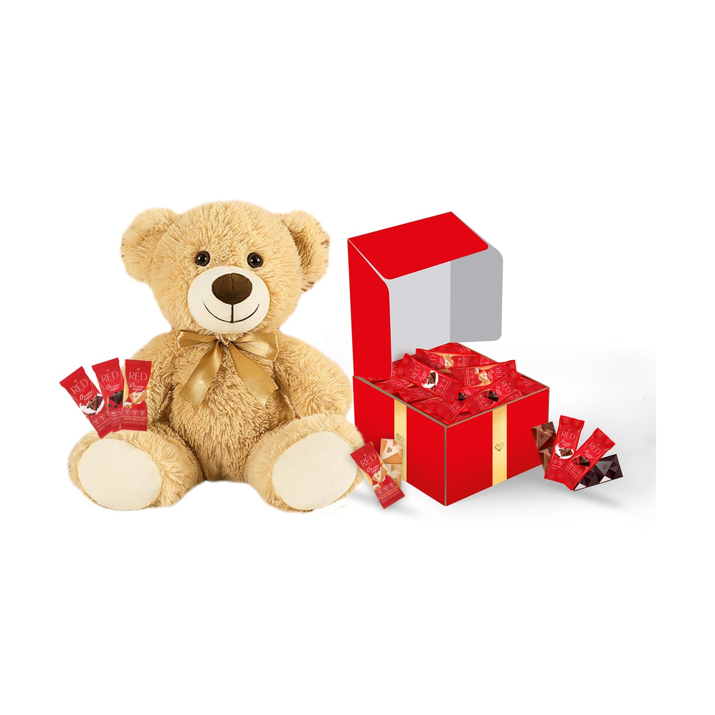 RED Delight®™ Chocolate Gift Box With A Plush Teddy Bear