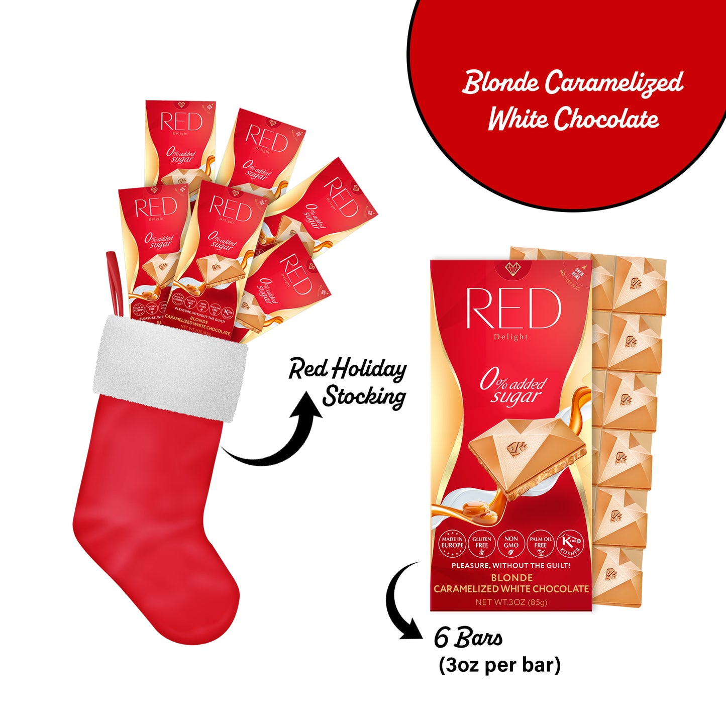 RED Delight®™ Full Size Chocolate Bars With A Holiday Stocking