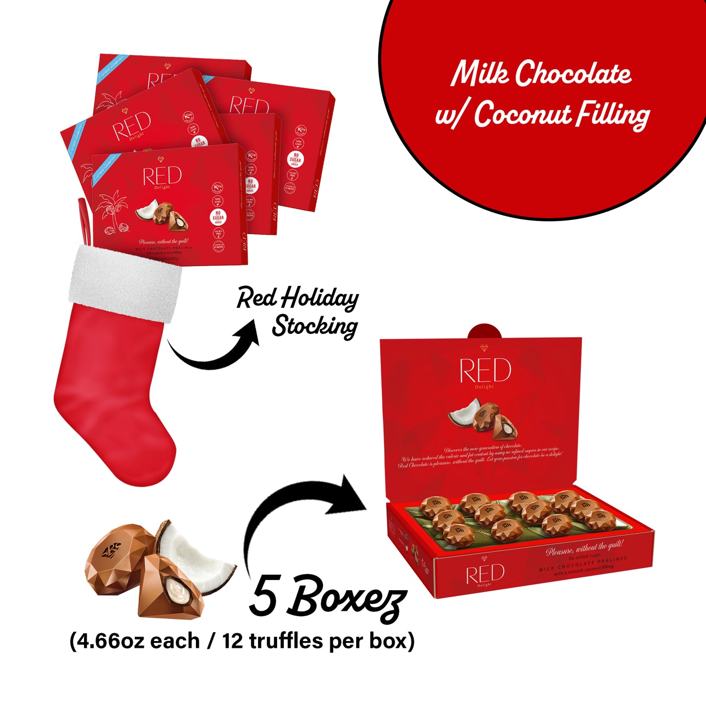 RED Delight®™ Diamond Milk Chocolate Truffles With A Holiday Stocking