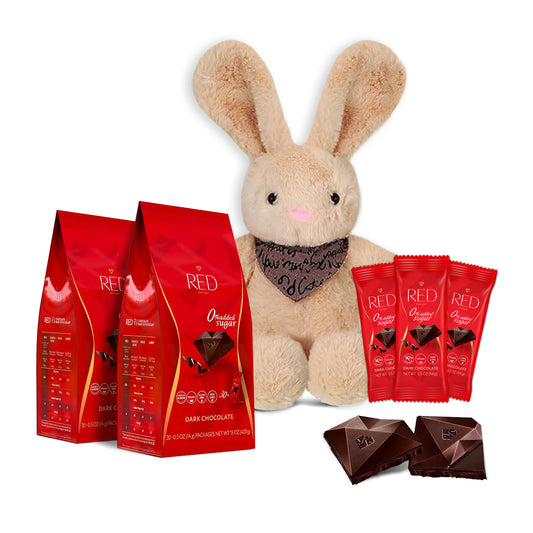 RED Delight®™ Bite Size Dark Chocolate Bars With A Plush Easter Bunny Rabbit