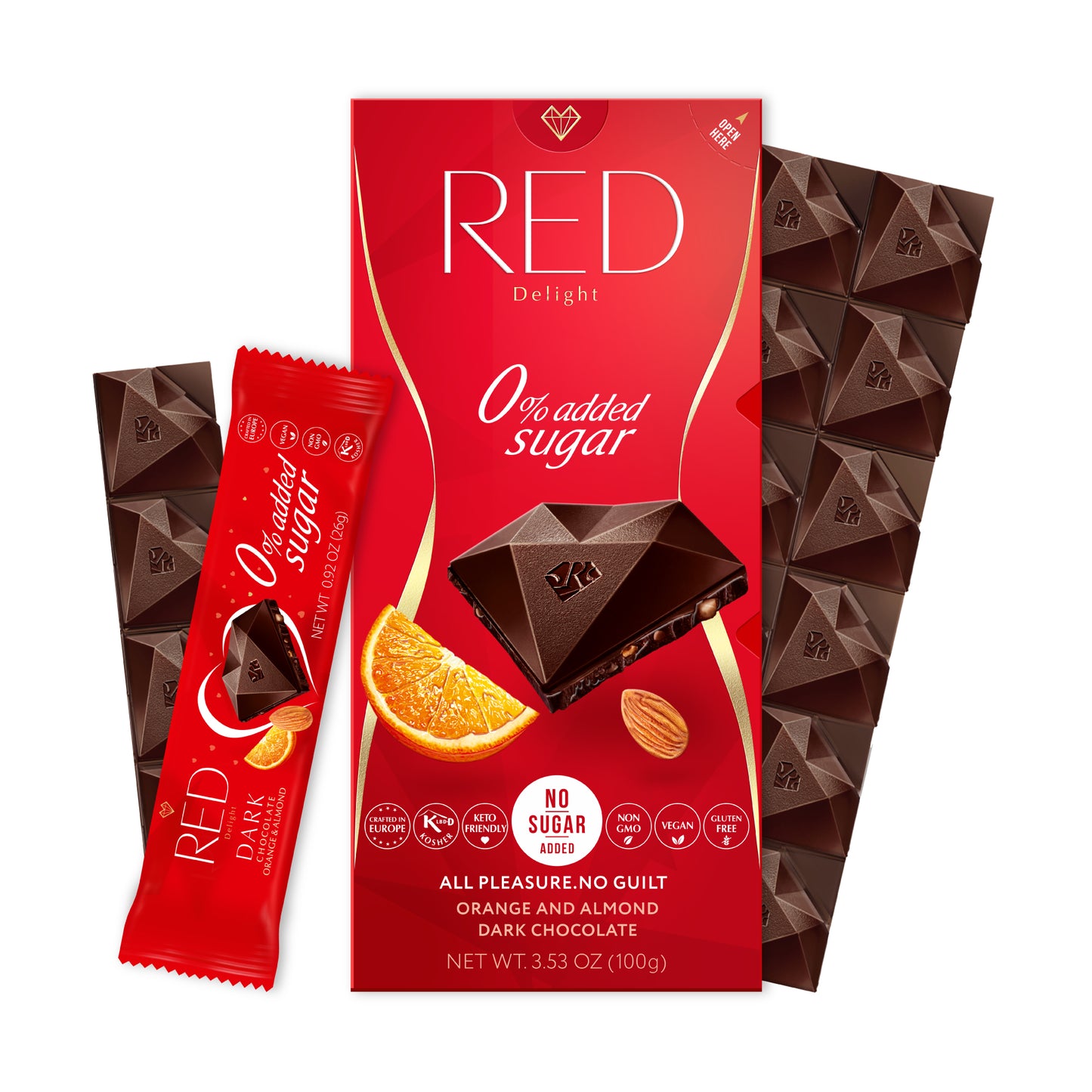 RED Delight®™ Orange & Almond Dark Chocolate Bars