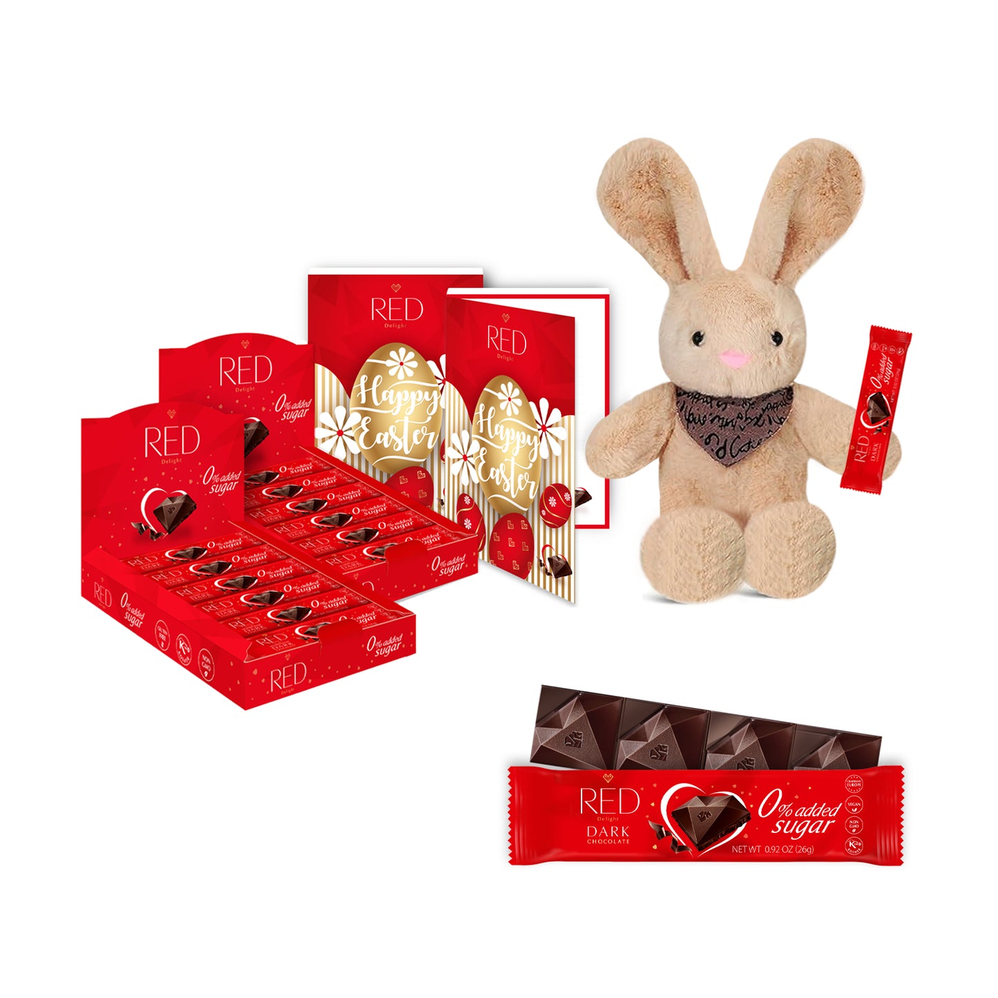 RED Delight®™ Grab N Go Chocolate Bars With Exclusive Holiday Packaging Featuring A Note Card And A Plush Easter Bunny Rabbit