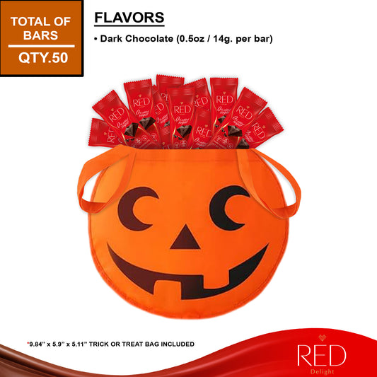 RED Delight®™ 50 Count Bite Size Dark Chocolate Bars With 1 Halloween Trick or Treat Bag