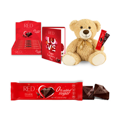 RED Delight®™ Grab N Go Chocolate Bars With Exclusive Valentine's Day Packaging Featuring A Note Card And A 14" Plush Teddy Bear