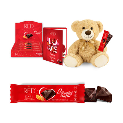 RED Delight®™ Grab N Go Chocolate Bars With Exclusive Valentine's Day Packaging Featuring A Note Card And A 14" Plush Teddy Bear